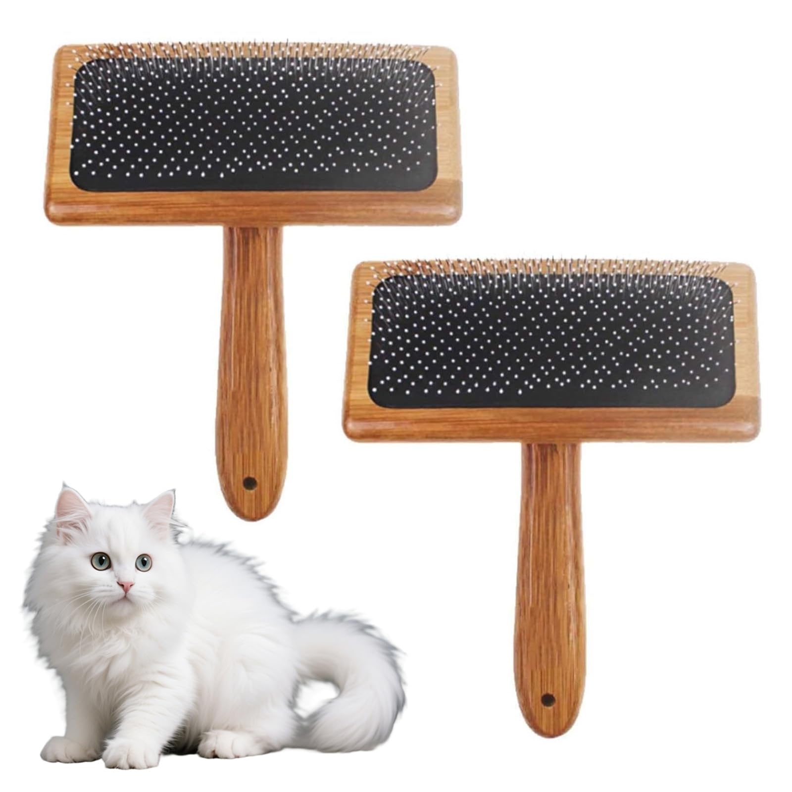VZU 2PCS Wood Carding Brushes, Hand Wool Carders, Rug Tassel Brush, Carpet Needle Felting, Bamboo and Wood Air Cushion Pin Comb for Long-Haired Cats, Dogs, Pet Grooming