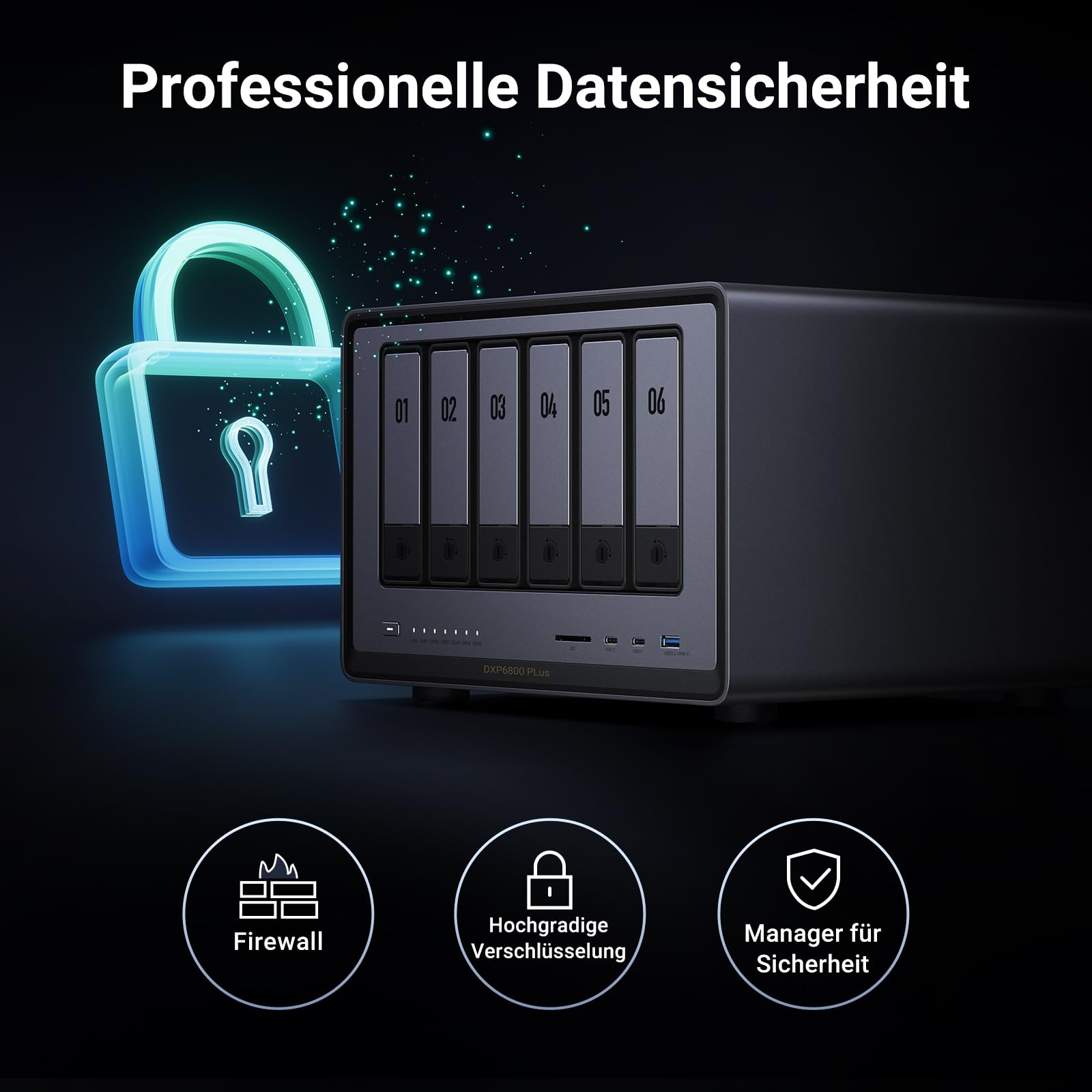 UGREEN NASync DXP6800 Plus 6-Bay NAS Server, Intel i3-1215U 6-Kern, 8GB DDR5, eingebaute 128GB SSD, 2,5GbE & 10GbE LAN, 2×M.2 NVMe, 4K HDMI, Kompatibel mit Drittanbieter HDD/SSD (Diskless) 6