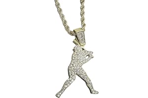 MAXBLING81 Iced Lab Diamond Gold Plated Baseball Hitter & Glove Pendant & 4mm 24" Rope Chain Hip Hop Jewelry Necklace