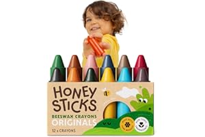 Honeysticks 100% Pure Beeswax Crayons (12 Pack) - Non Toxic Crayons, Safe for Babies and Toddlers, For 1 Year Plus, Handmade 