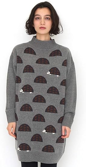 Amazon グラニフ Graniph ジャカード ニット ワンピース ハイドアンドシークヘッジホッグ ヘザーグレー レディース Lady F G111 ワンピース チュニック 通販