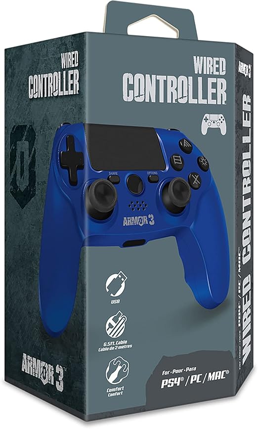 Amazon Armor3 有線ゲームコントローラ Ps4 Pc Mac 対応 カラー Blue Usb接続 コントローラー ハンドル ジョイスティック