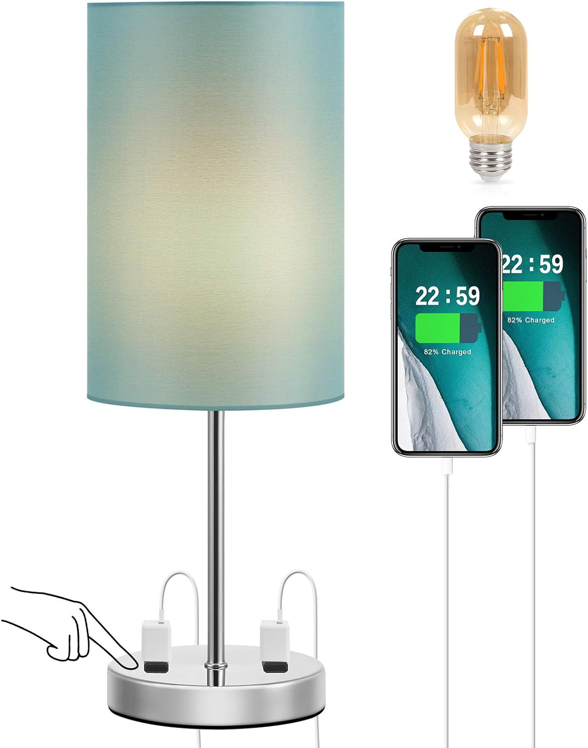 Touch Lamp for Bedroom Ⅱ, 3 Way Dimmable Nightstand Lamp with Charging Outlets, Table Lamp for