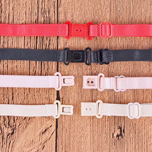 Lady Up 4Pcs Bra Strap Clips Holder, Bra Strap Holder Elastic Non-Slip Straps with Buckle, Anti-Slip Bra Shoulder Straps, Black&Red&Nude&Apricot