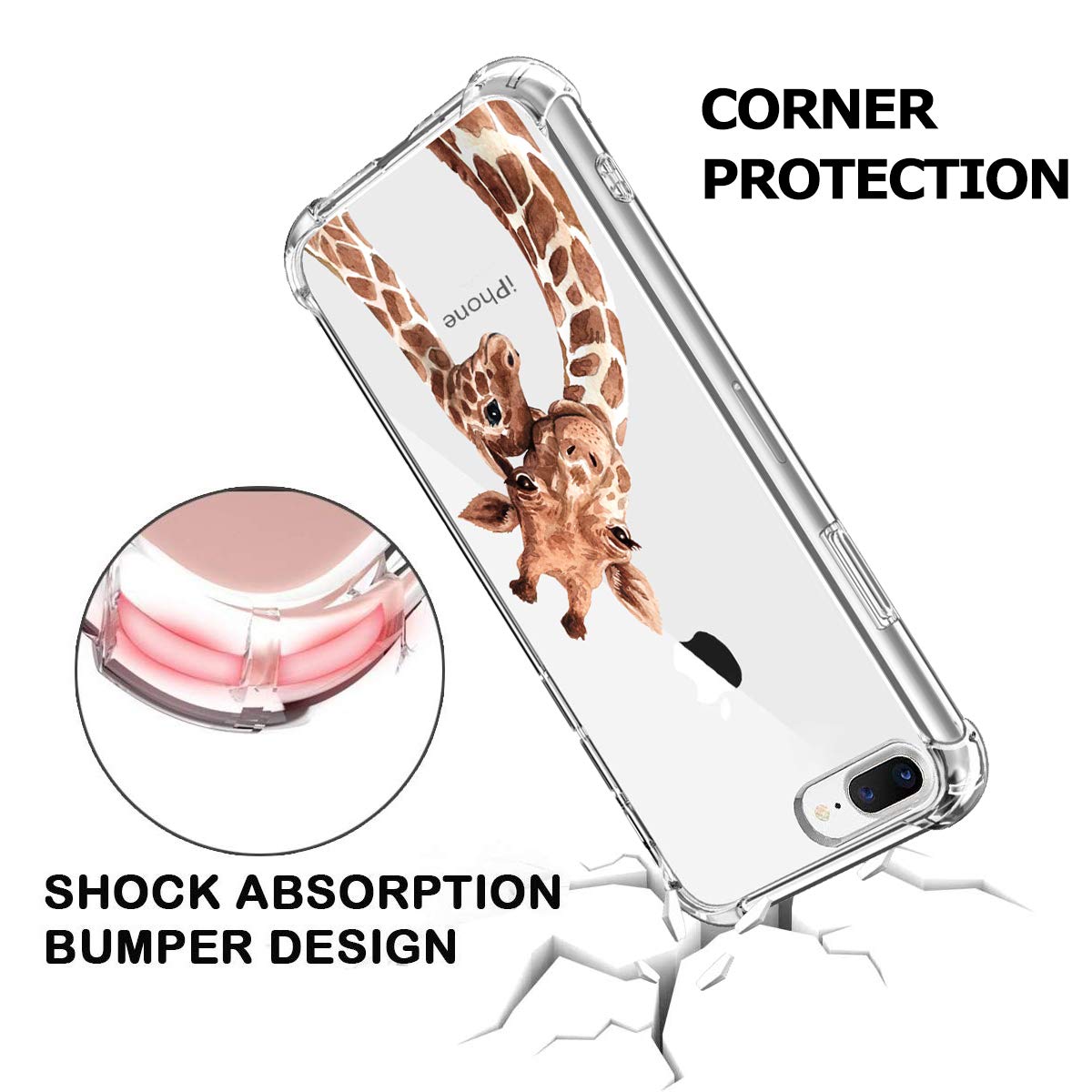 RicHyun Girly Case for iPhone 8 Plus/iPhone 7 Plus, Cute Giraffe with Baby Pattern Print Soft Flexible TPU Bumper Case for iPhone 8 Plus/iPhone 7 Plus