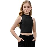Perfashion Girls Ribbed Mock Turtleneck Crop Tank Top Sleeveless Ribbed Knit Basic Slim-Fit Layering Tops 4-13Y