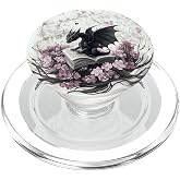 Ethereal Dragon on Book with Pink Flowers Dark Fantasy Art PopSockets PopGrip for MagSafe