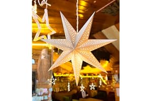 Yeekea Hollow Out Paper Star Lantern Hanging Star Lampshade Decoration for Weddings Christmas Birthday Party Celebration (White)