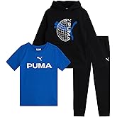 PUMA Toddler Boys Pants Set - 3 Piece Active T-Shirt, Fleece Hoodie Sweatshirt, and Jogger Pants Set for Little Boys (2T-7)