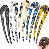 5 PCS French Hair Forks, Tortoise Shell U Shape Updo Hair Pins Clips for Thin Thick Hair, 4.5 inch Cellulose Acetate U Shape Chignon Pin Prong Hair Stick