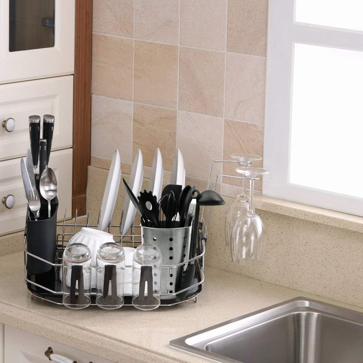 Kitchen Utensil Holder, ENLOY Stainless Steel Rust Proof Kitchen Utensils Holder Organizer for Forks, Spoons, Knives, Kitchenware, Dishwasher Safe, Set of 2: Home Improvement