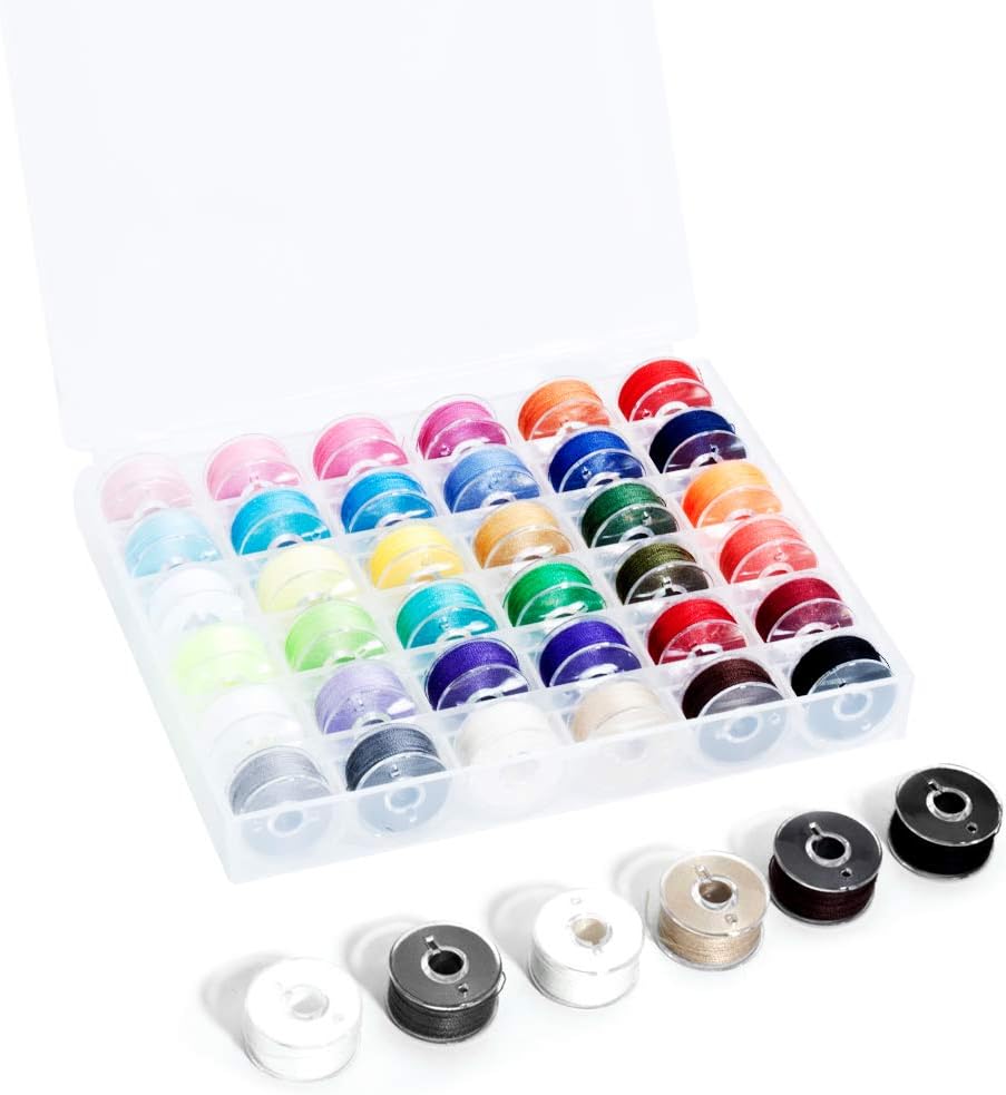 Lidiper Sewing Machine Bobbin Threads, 36Pcs Assorted Colors PreWound Bobbins Set with Storage