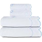 RRBXIA 4 Set Cute Blue Coquette Bow Bath Towels Set 2 Bath Towels 2 Hand Towels Soft Embroidered Preppy Decorative Scalloped Towels for Bathroom (Blue)