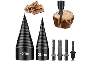 TUEJITE 6 Pcs Wood Splitter Drill Bits, 45mm+32mm Firewood Log Splitter Kindling Detachable Design, Heavy Duty Electric Drills Screw Cone Driver Removable, Wood Splitting Wedge Tools
