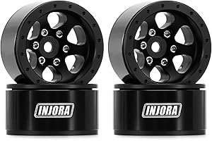 INJORA 1.0 Aluminium Beadlock Wheel Rim for TRX4M Ascent18 SCX24 FCX24 1/24 1/18 RC Crawler Upgrade（Black）