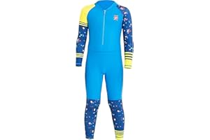 JELEUON Youth Girls Boys One Piece Water Sports Sun Protection Rash Guard UPF 50+ Long Sleeves Full Suit Swimsuit Wetsuit Swimwear B-Blue