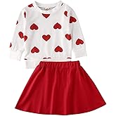 Kayotuas Toddler Girl Valentines Outfit Love Heart Sweatshirt Long Sleeve Shirt and Red Skirts Set Cute Winter Spring Clothes
