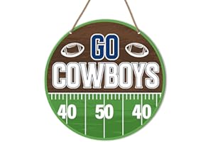 HSNBT Football Welcome Sign Front Door Decor Fall Football Decor for Home Office Boys Bedroom Porch Sport Football Wooden Hanging Sign Wall Decorations, Go Cowboys