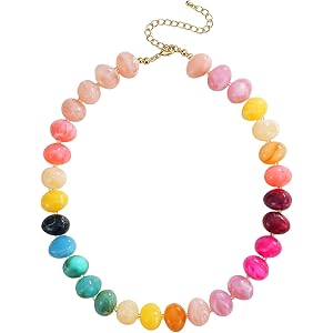 SHANTYSON Colorful Chunky Beaded Necklaces for Women Multicolor Large Round Resin Beads Collar Necklace Boho Trendy Statement
