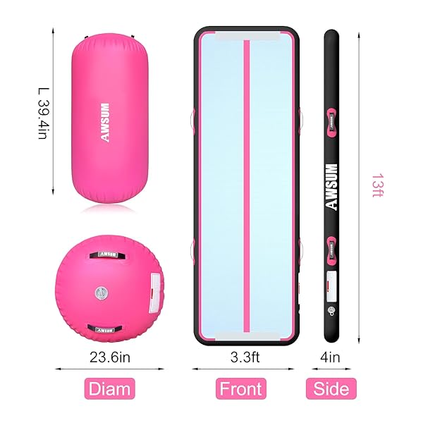 AWSUM 13FT GYMNASTICS MAT WITH AIR ROLLER TUMBLING BARREL BACK SOMERSAULT BACKBEND TRAINER FOR INFLATABLE GYMNASTICS SPRINGBOARD BACK HANDSPRING EQUIPMENT, WITH ELECTRIC PUMP