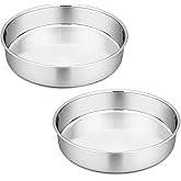 P&P CHEF 9.5 Inch Cake Pan Set of 2, Stainless Steel Round Baking Layer Cake Pans, Non Toxic & Healthy, Leak-proof & Easy Clean, Mirror Finish & Easy Releasing, Oven & Dishwasher Safe