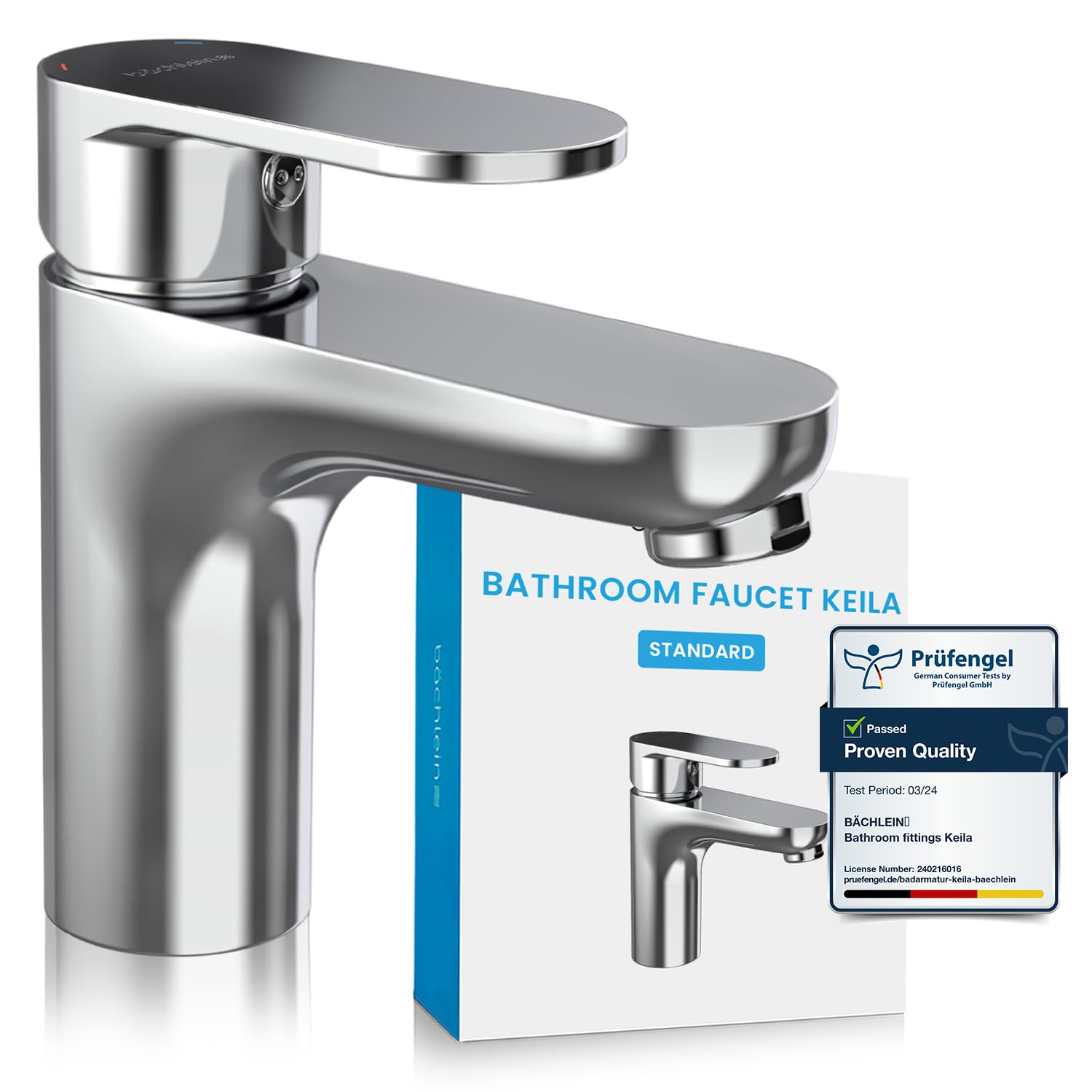Bächlein Tap for The Bathroom in Classic Design, Single-Lever Mixer with Long-Lasting Ceramic Cartridge and Installation Set, Bathroom Faucet Chrome - Classic