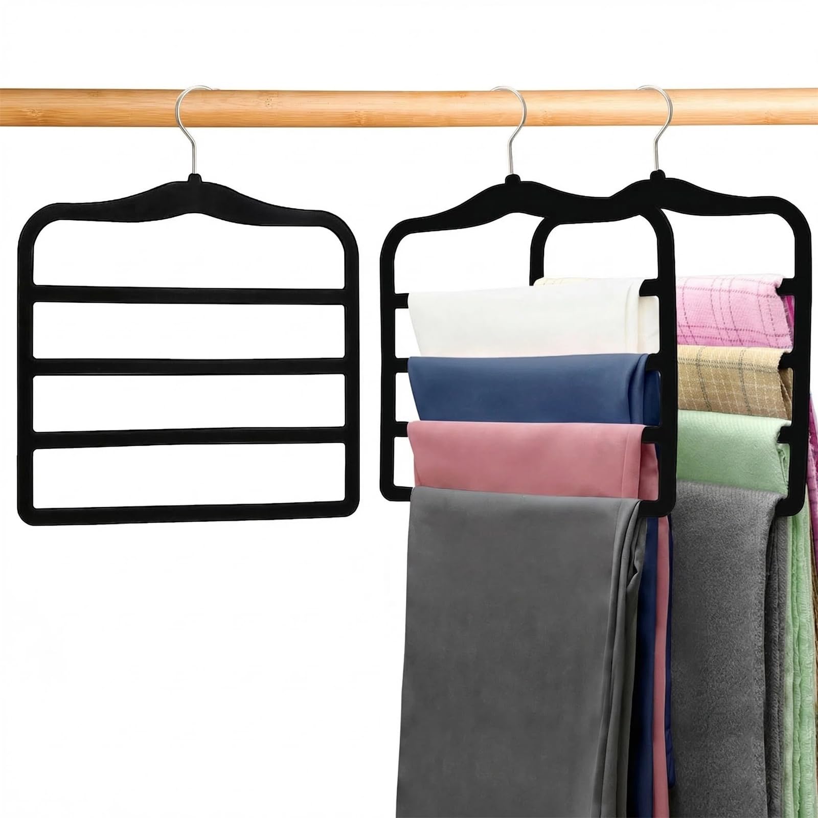 Photo 1 of 2-Pack Velvet Pants Hangers - Space Saving Multi-Layer Non-Slip Closet Organizers for Jeans, Trousers & Scarves - Ideal Dorm Room Storage Solution for Small Spaces