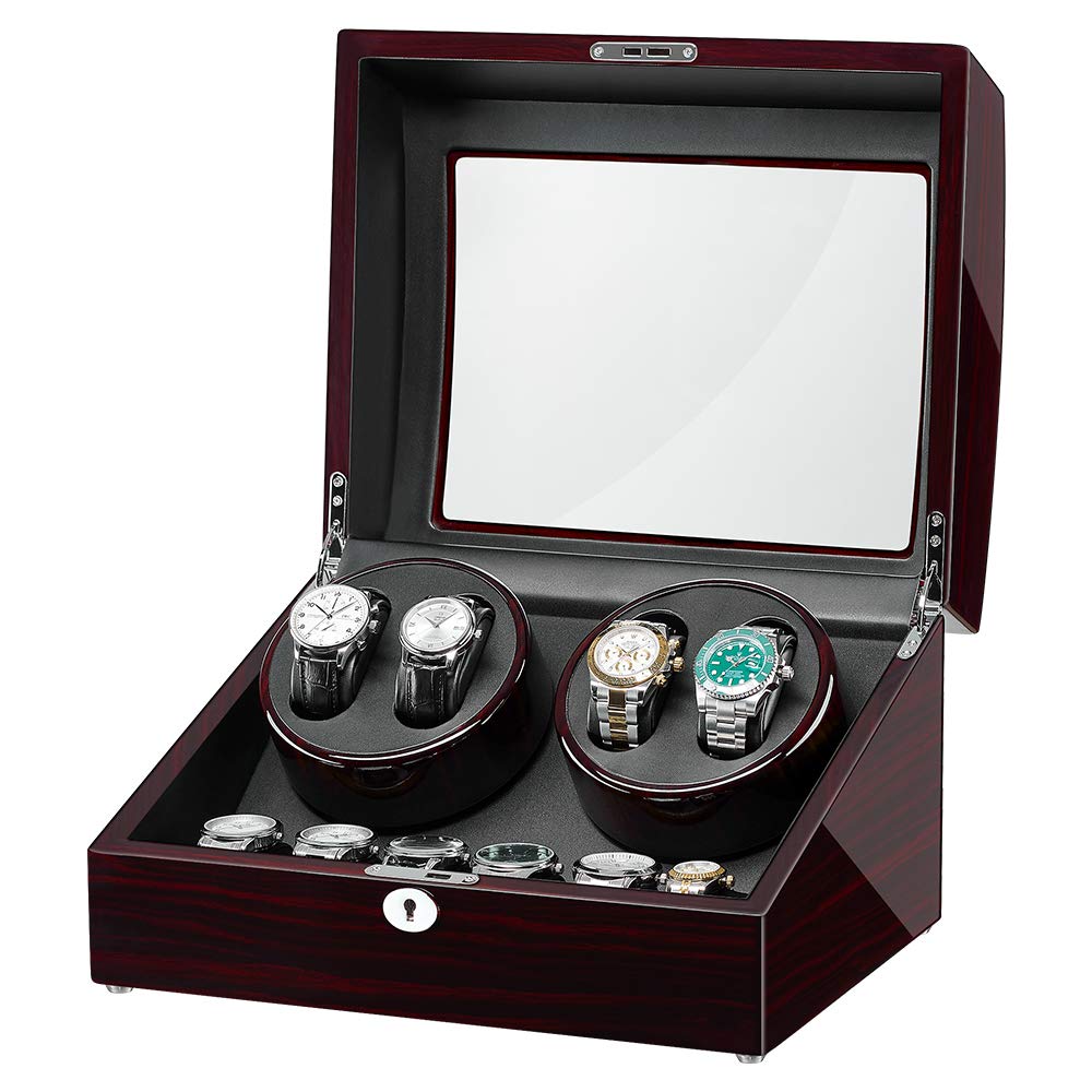 JQUEEN Watch Winder for Automatic Watches with Quiet Motors,4+6 Watches Storage Box Case with Soft and Flexible Watch Pillows
