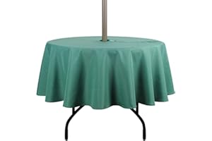 youngseahome Outdoor Tablecloth Wrinkle-Free Stain Resistant Waterproof Polyester Fabric Table Cover with Zipper Umbrella Hole for Picnic/Party/Dinner/Patio Garden(70inch Round,Zippered,Green)