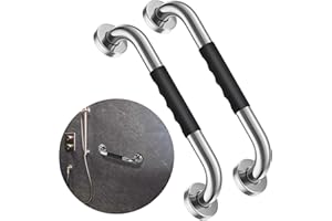 Anti Slip Chrome Grab Bar 12 Inch, iMomwee 2 Pack Stainless Steel Rubber Grip Shower Handle, Wall Mounted Bathroom Grab Rail, Safety Handrail Balance Support Bar for Handicap Elderly Senior