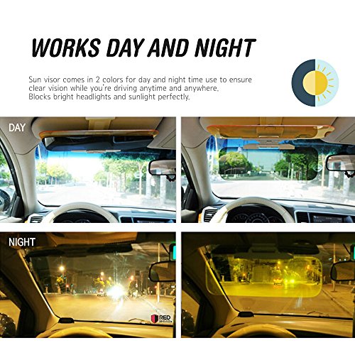 RED SHIELD Universal Car Sun Visor Extender. Transparent, Tinted Shields Day & Night. Reduce Glare from Sunlight & Oncoming Headlights Through Windshield. Drive Safer with Enhanced Visibility. [2 PK] - Thumbnail 3