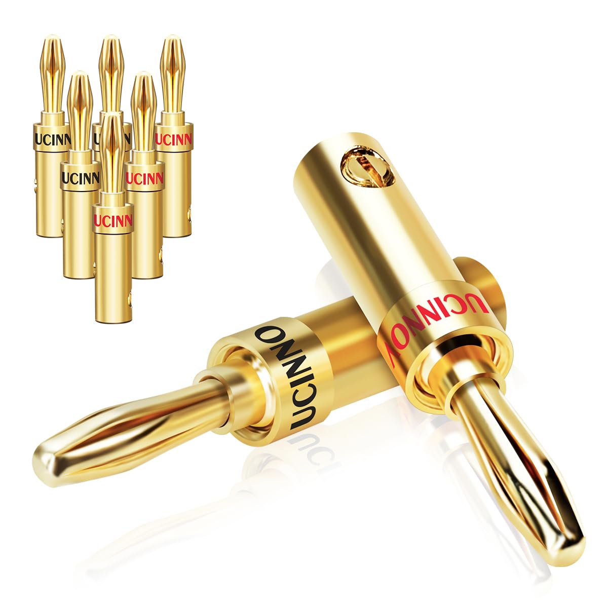 WOWLED 4 Pair Banana Plug Speaker Connectors, 8pcs 4mm Gold-Plated HiFi Speaker Banana Terminals for Speaker Wire 12 to 18AWG, Home Theater, Audio/Video Receiver