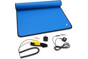 LUTICO Portable ESD Anti Static Mat 24"x24" – Foldable Grounding Mat Kit with Anti Static Wrist Strap & Cord for PC Building, Electronics Repair, and On-Site Work (Blue)