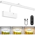 Picture Light with Remote, 15.35inch Wireless Rechargeable Battery Wall Light for Paintings, 3 Colors Paintings Light Dimmable and Timer Metal Art Light for Display, Wall, Artwork, Gallery (White)
