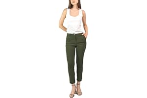 SANDY & SID Womens Pants Mid Rise Slim Fit Small Size Cropped Stretch Slant Pockets Trousers Work Slacks Casual Office