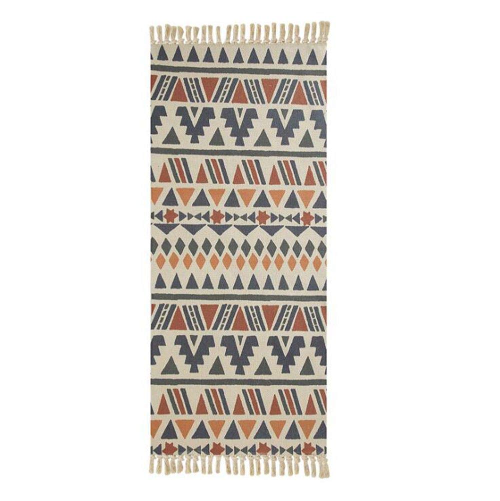 EmyTock Carpet,Vintage Cotton Area Rug,Hand Woven Print Tassels Throw Rugs Door Mat,Indoor White Area Rugs for Living Room, Bathroom, Bedroom