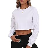 PRIMODA Women's Crewneck Cropped Sweatshirt Loose Pullover Sweatshirt Long Sleeve Crop Tops