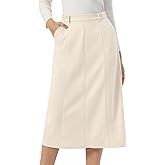 Seta T Women's Faux Suede Skirts Elastic High Waist Fall Winter A-Line Midi Skirt with Pockets