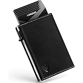 LORZOR Wallet for Men with Metal Card Holder, Pop Up Wallet, Finest Full Grain Leather Trifold Wallet, Smart, Minimalist, RFID Blocking, Front Pocket, ID Window, Black/Silver