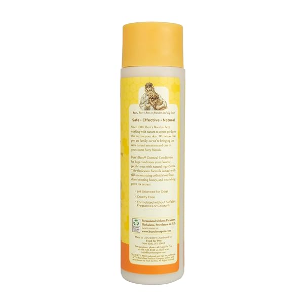 BURT’S BEES FOR PETS OATMEAL DOG CONDITIONER WITH HONEY, MOISTURIZING DOG COAT CONDITIONER FOR DRY AND SENSITIVE SKIN TO HELP SOFTEN AND NOURISH COATS DURING GROOMING, 10 FL OZ