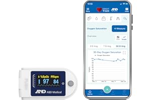A&D Medical Bluetooth Fingertip Pulse Oximeter - UP-200BLE-TM -– For Athletic & General Wellness Use. Tracks O2, SpO2, Pulse.