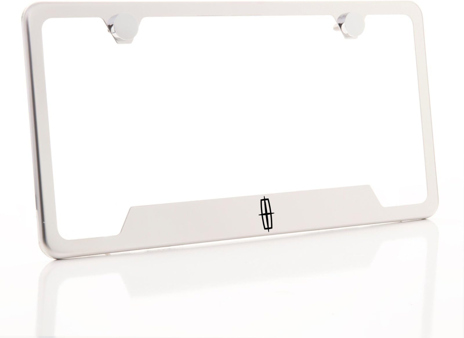 KA Depot One Fit Lincoln Logo on Chrome Bottom Cut Out Stainless Steel License Plate Frame Holder Front Or Rear Bracket Laser Etched Black LetteringAluminum Screw Cap