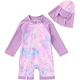 Toddler Baby Girls Swimsuit One-Piece Zipper Swimwear UPF 50+ Sun Protection Bathing Suit with Hat