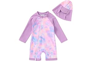 YOUNGER TREE Toddler Baby Girls Swimsuit One-Piece Zipper Swimwear UPF 50+ Sun Protection Bathing Suit with Hat