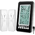 KeeKit Refrigerator Thermometer, Wireless Indoor Outdoor Thermometer with 2 Sensors, Digital Fridge Thermometer with Audible Alarm, Temperature Gauge for Freezer, Restaurants, Bars