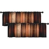 Emvency 2 Pack Valances Window Treatments, Orange Copper Vintage Stripe Blackout Drapes Adjustable Curtain for Windows Living Room Kitchen Over Sink, 18x52 Inch Rod Pocket Valances