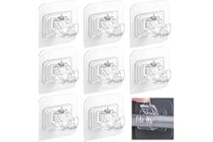 TENDIREN Curtain Rod Bracket No Drilling 8pcs, Self Adhesive Curtain Rod Brackets, Nail Free Adjustable Drapery Towel Holder Fixing Hook for Home Bathroom Kitchen and Hotel Use (Transparent)