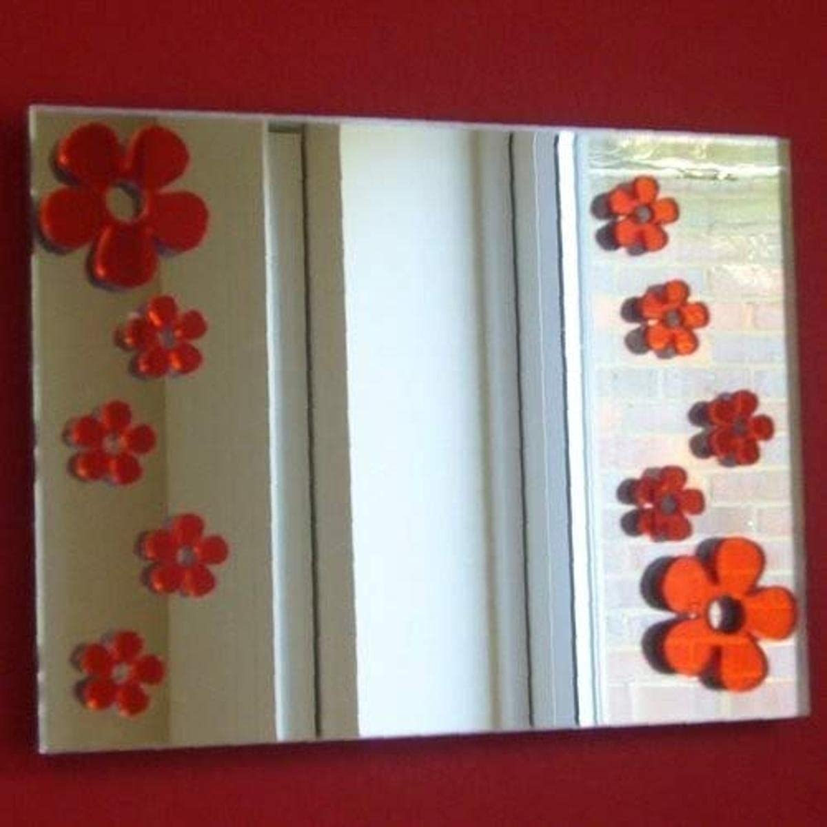 Rectangle Mirror 30cm x 20cm with 2 Large and 8 Small Red Daisy Mirrors