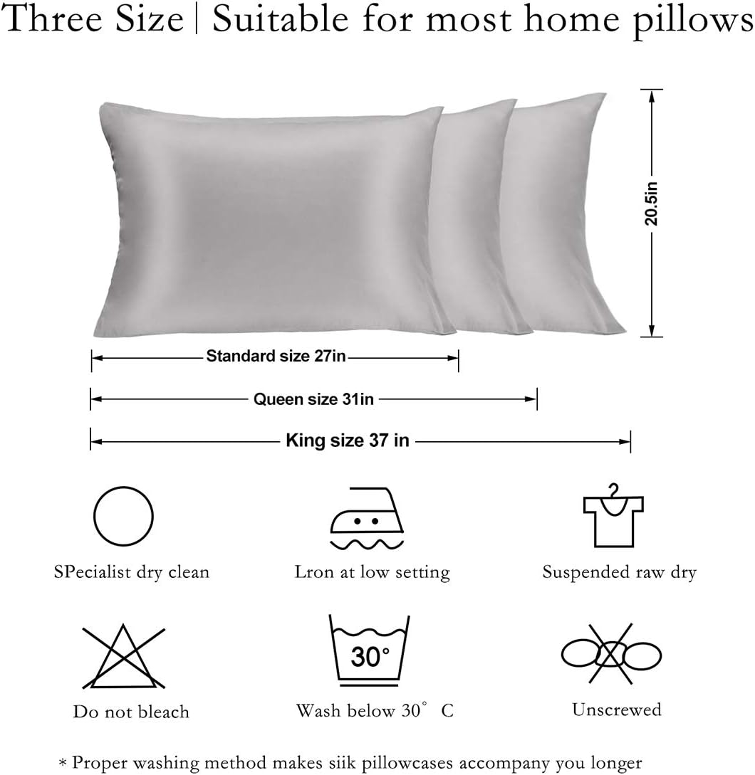 JOGJUE Silk Pillowcase for Hair and Skin 2 Pack 100% Mulberry Silk Bed Pillowcase Hypoallergenic Soft Breathable Both Sides Silk Pillow Case with Hidden Zipper, Standard Size Pillow Cases (Grey): Kitchen & Dining