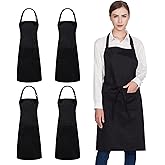 Jubatus 4 Pack 100% Cotton Aprons with 2 Pockets Cooking Chef Kitchen Adjustable Bib Apron for Women Men, Black
